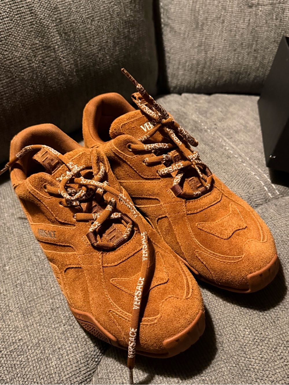 Versace women’s Suede Sneakers - Chestnut Brown